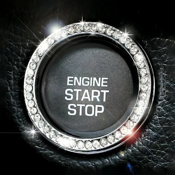 Private Label Accessories - White Bling Car Interior Accessory - Automotive Start Switch Button Decoration